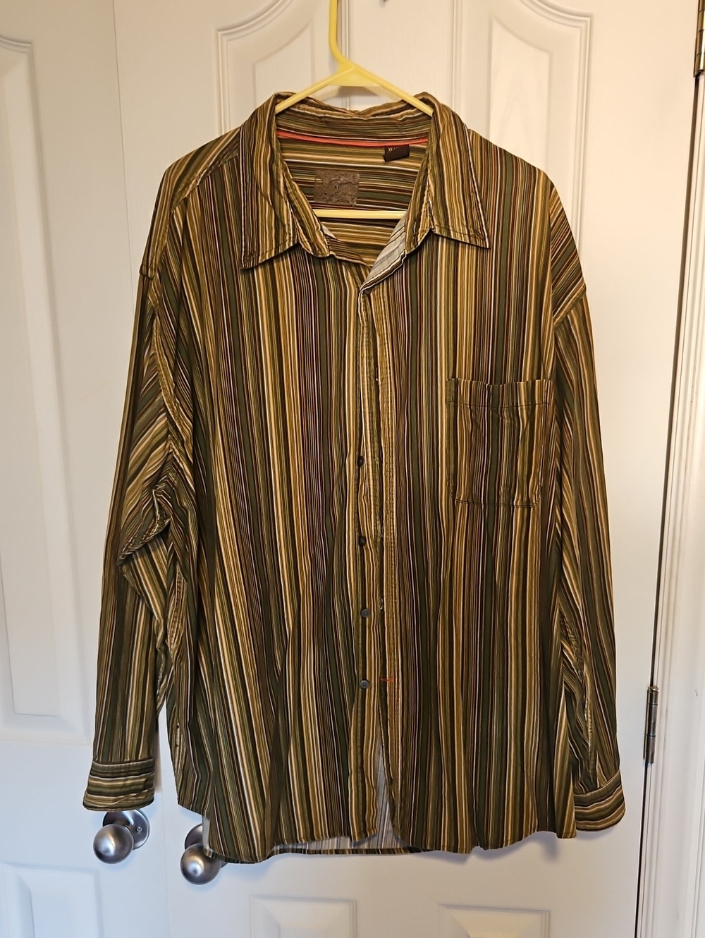 Men's Olive Striped Button-Up Shirt